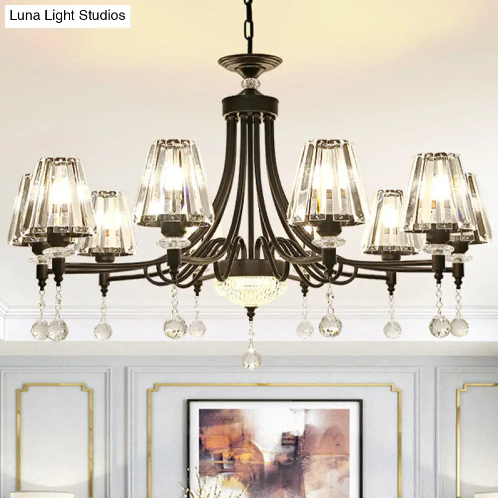 Lámpara de techo colgante cónica negra - Cristal tallado moderno - 3/6/8 cabezales - 23,5"/29,5"/34,5" de ancho