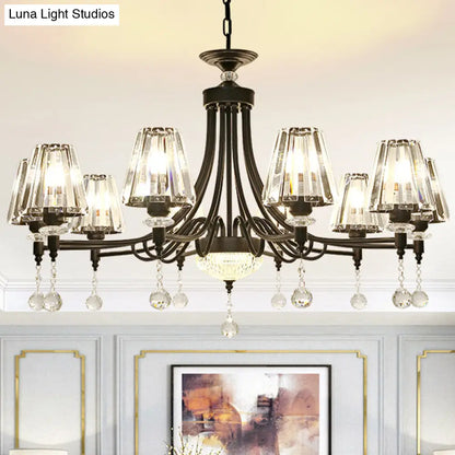 Lámpara de techo colgante cónica negra - Cristal tallado moderno - 3/6/8 cabezales - 23,5"/29,5"/34,5" de ancho