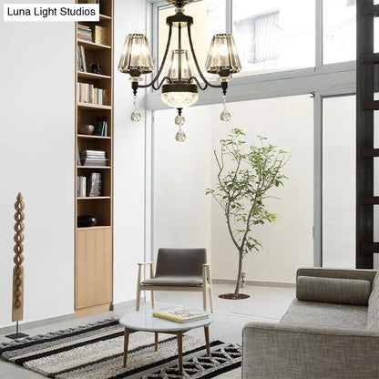 Lámpara de techo colgante cónica negra - Cristal tallado moderno - 3/6/8 cabezales - 23,5"/29,5"/34,5" de ancho