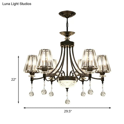 Lámpara de techo colgante cónica negra - Cristal tallado moderno - 3/6/8 cabezales - 23,5"/29,5"/34,5" de ancho