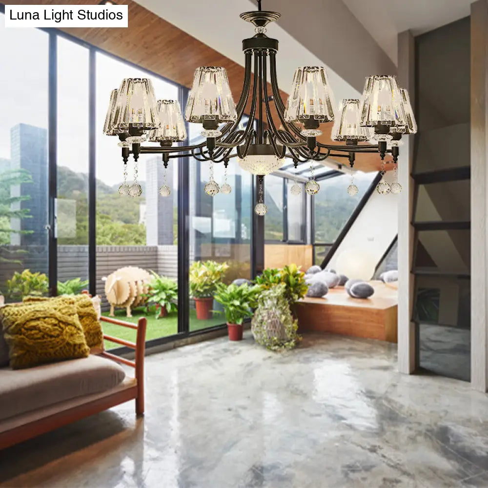 Lámpara de techo colgante cónica negra - Cristal tallado moderno - 3/6/8 cabezales - 23,5"/29,5"/34,5" de ancho