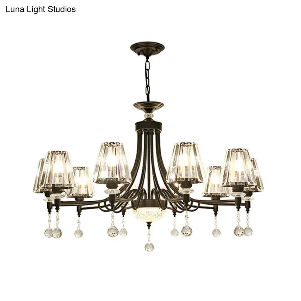 Lámpara de techo colgante cónica negra - Cristal tallado moderno - 3/6/8 cabezales - 23,5"/29,5"/34,5" de ancho