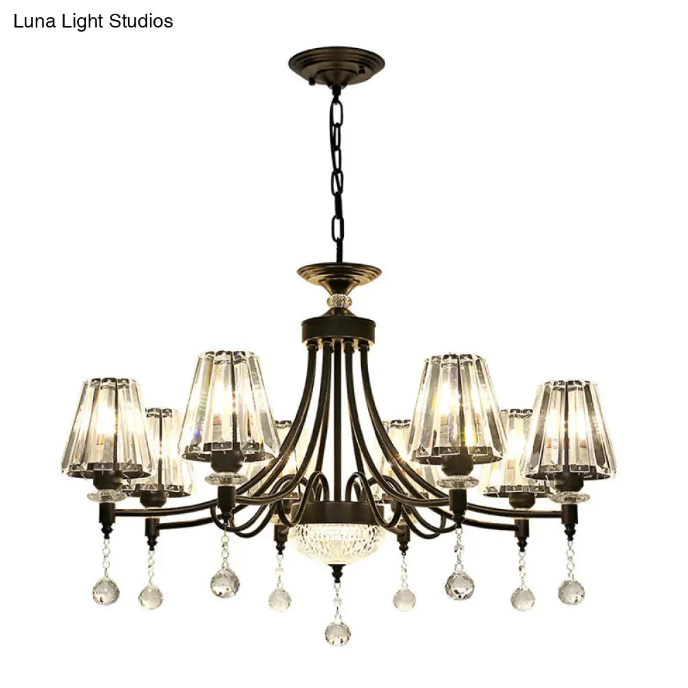 Lámpara de techo colgante cónica negra - Cristal tallado moderno - 3/6/8 cabezales - 23,5"/29,5"/34,5" de ancho