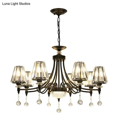 Lámpara de techo colgante cónica negra - Cristal tallado moderno - 3/6/8 cabezales - 23,5"/29,5"/34,5" de ancho