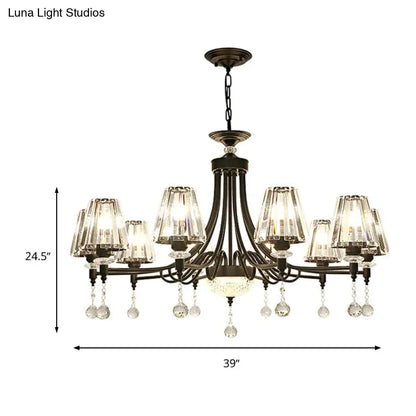 Lámpara de techo colgante cónica negra - Cristal tallado moderno - 3/6/8 cabezales - 23,5"/29,5"/34,5" de ancho