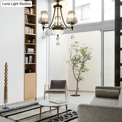 Lámpara de techo colgante cónica negra - Cristal tallado moderno - 3/6/8 cabezales - 23,5"/29,5"/34,5" de ancho