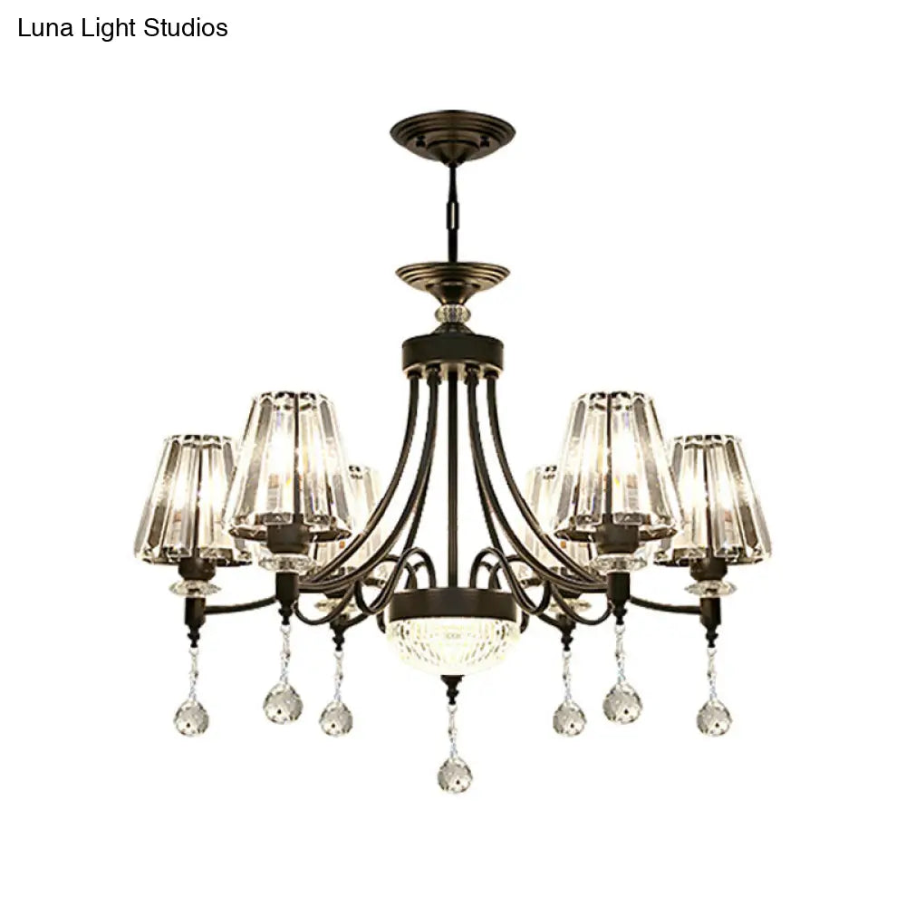 Lámpara de techo colgante cónica negra - Cristal tallado moderno - 3/6/8 cabezales - 23,5"/29,5"/34,5" de ancho