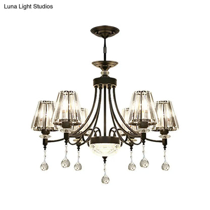 Lámpara de techo colgante cónica negra - Cristal tallado moderno - 3/6/8 cabezales - 23,5"/29,5"/34,5" de ancho