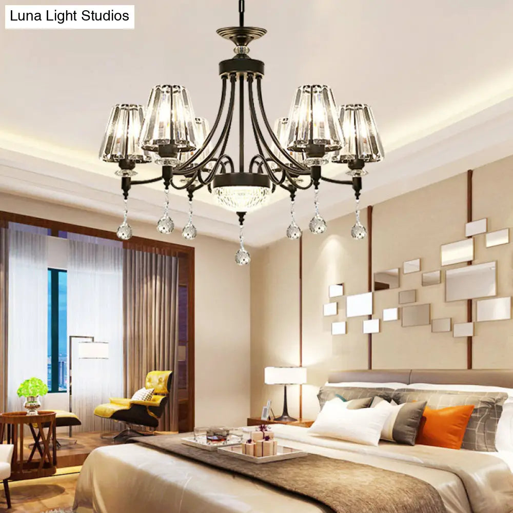 Lámpara de techo colgante cónica negra - Cristal tallado moderno - 3/6/8 cabezales - 23,5"/29,5"/34,5" de ancho