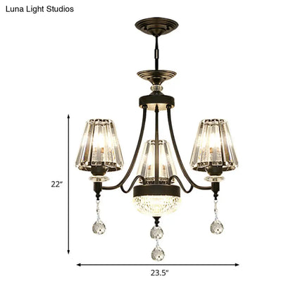 Lámpara de techo colgante cónica negra - Cristal tallado moderno - 3/6/8 cabezales - 23,5"/29,5"/34,5" de ancho