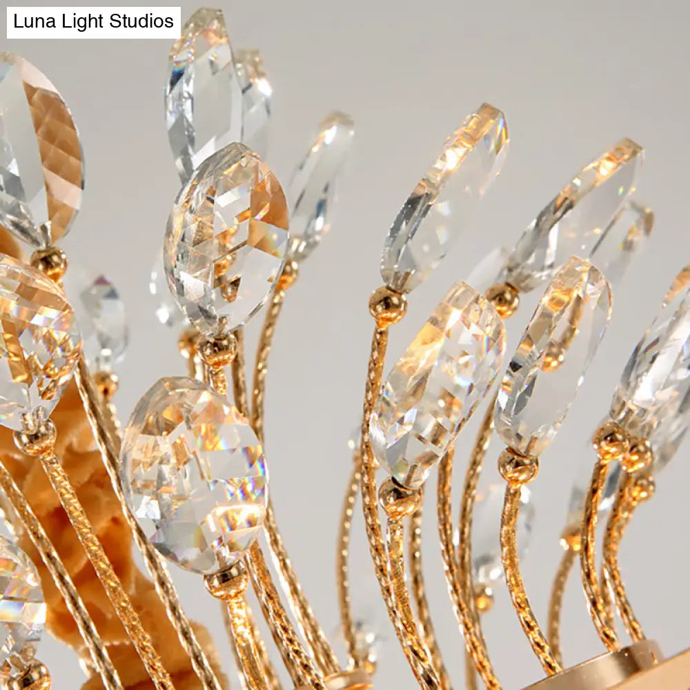 Lámpara de araña cónica con cristal facetado moderno, 9 luces, acabado dorado – Ideal para colgar en el dormitorio