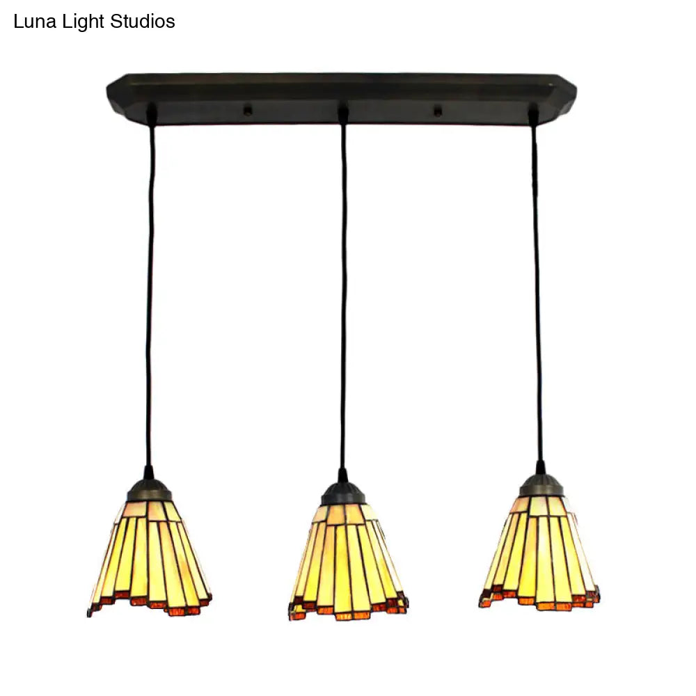 Tapered Cluster Pendant Light - Tiffany-Style Beige Handcrafted Stained Glass - Set of 3 Bulbs - Suspension Lighting Fixture