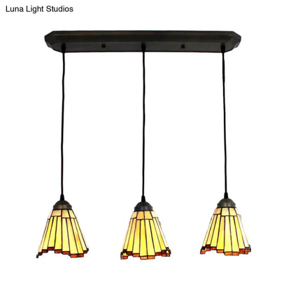 Tapered Cluster Pendant Light - Tiffany-Style Beige Handcrafted Stained Glass - Set of 3 Bulbs - Suspension Lighting Fixture