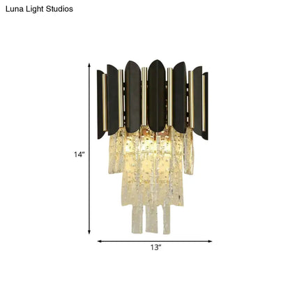 DecorBites™ DecorBites™ Tapered Crystal Block Bedside Sconce Light: Modern Black Wall Mounted Lighting
