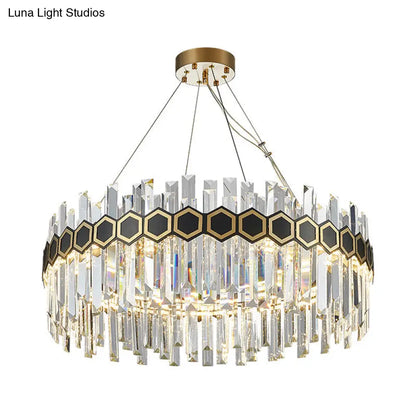 Lámpara de techo colgante LED con forma de carámbano y cristal - Estilo modernista, color negro, 23,5"/31,5" de ancho