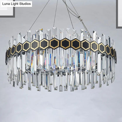 Lámpara de techo colgante LED con forma de carámbano y cristal - Estilo modernista, color negro, 23,5"/31,5" de ancho