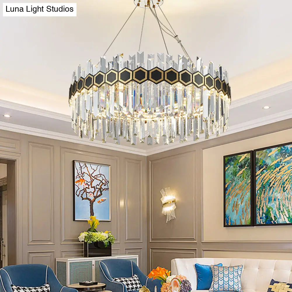 Lámpara de techo colgante LED con forma de carámbano y cristal - Estilo modernista, color negro, 23,5"/31,5" de ancho