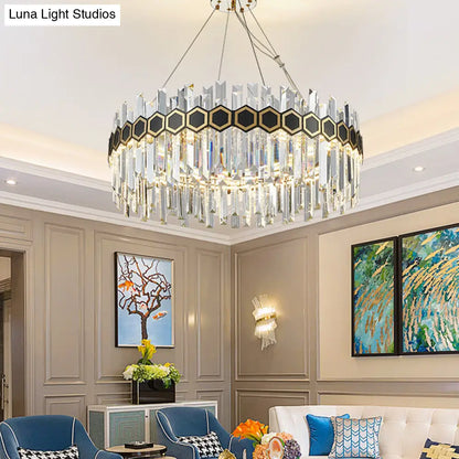 Lámpara de techo colgante LED con forma de carámbano y cristal - Estilo modernista, color negro, 23,5"/31,5" de ancho