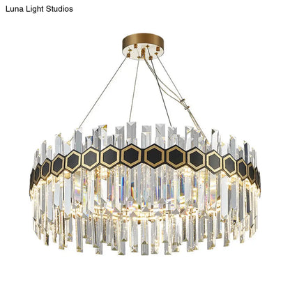 Lámpara de techo colgante LED con forma de carámbano y cristal - Estilo modernista, color negro, 23,5"/31,5" de ancho