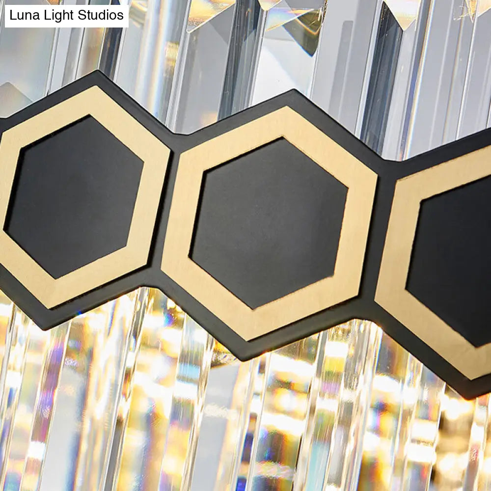 Lámpara de techo colgante LED con forma de carámbano y cristal - Estilo modernista, color negro, 23,5"/31,5" de ancho