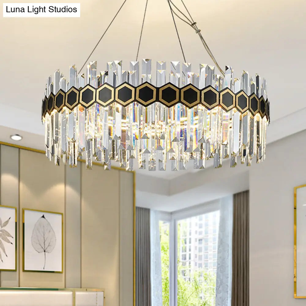 Lámpara de techo colgante LED con forma de carámbano y cristal - Estilo modernista, color negro, 23,5"/31,5" de ancho