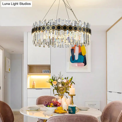 Lámpara de techo colgante LED con forma de carámbano y cristal - Estilo modernista, color negro, 23,5"/31,5" de ancho