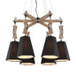 Tapered Industrial Chandelier with 6 Heads in Black, White, and Flaxen Wood