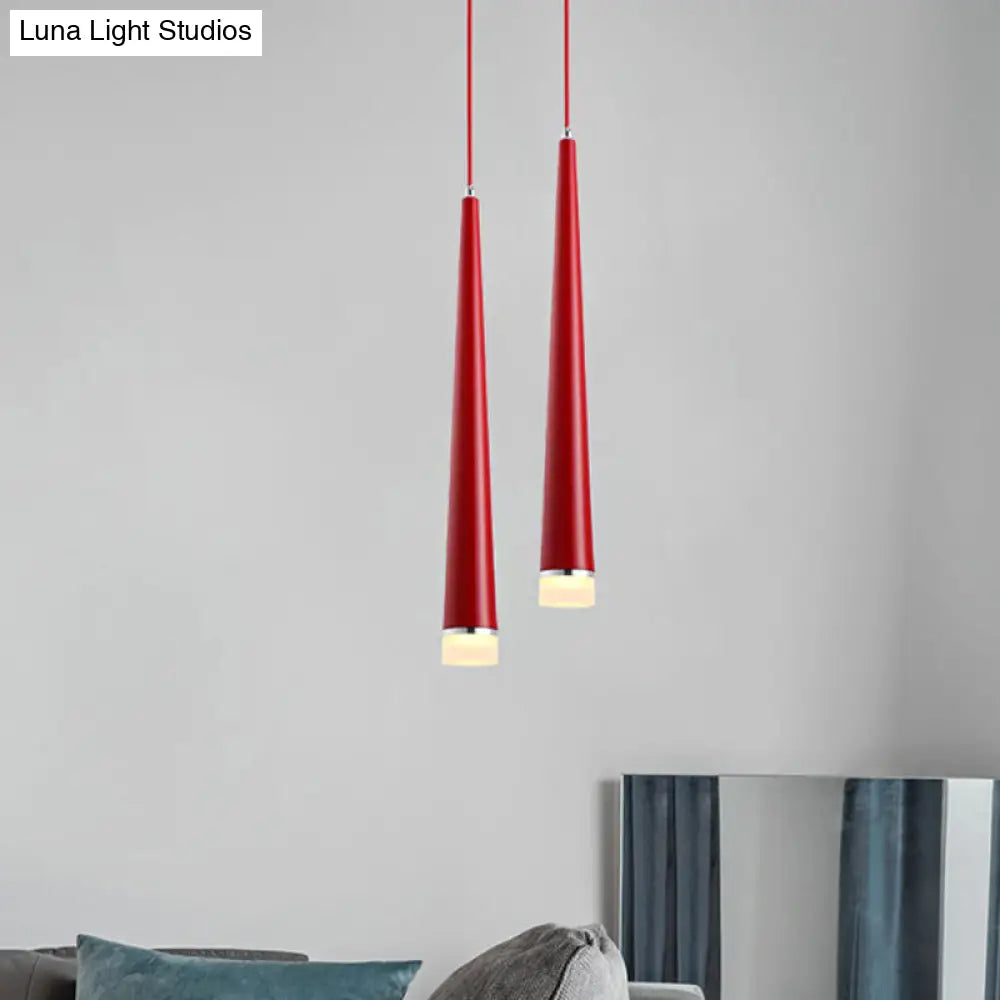 Tapered LED Ceiling Light - Modern Gray/Red Metal Pendant Fixture for Living Room in White/Warm/Neutral