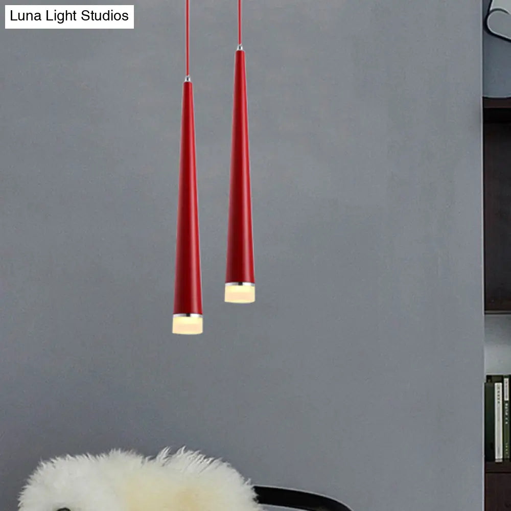 Tapered LED Ceiling Light - Modern Gray/Red Metal Pendant Fixture for Living Room in White/Warm/Neutral