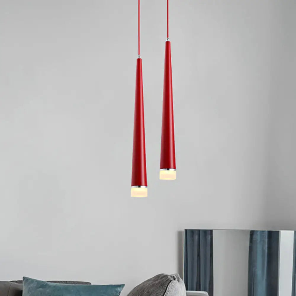 Tapered LED Ceiling Light - Modern Gray/Red Metal Pendant Fixture for Living Room in White/Warm/Neutral