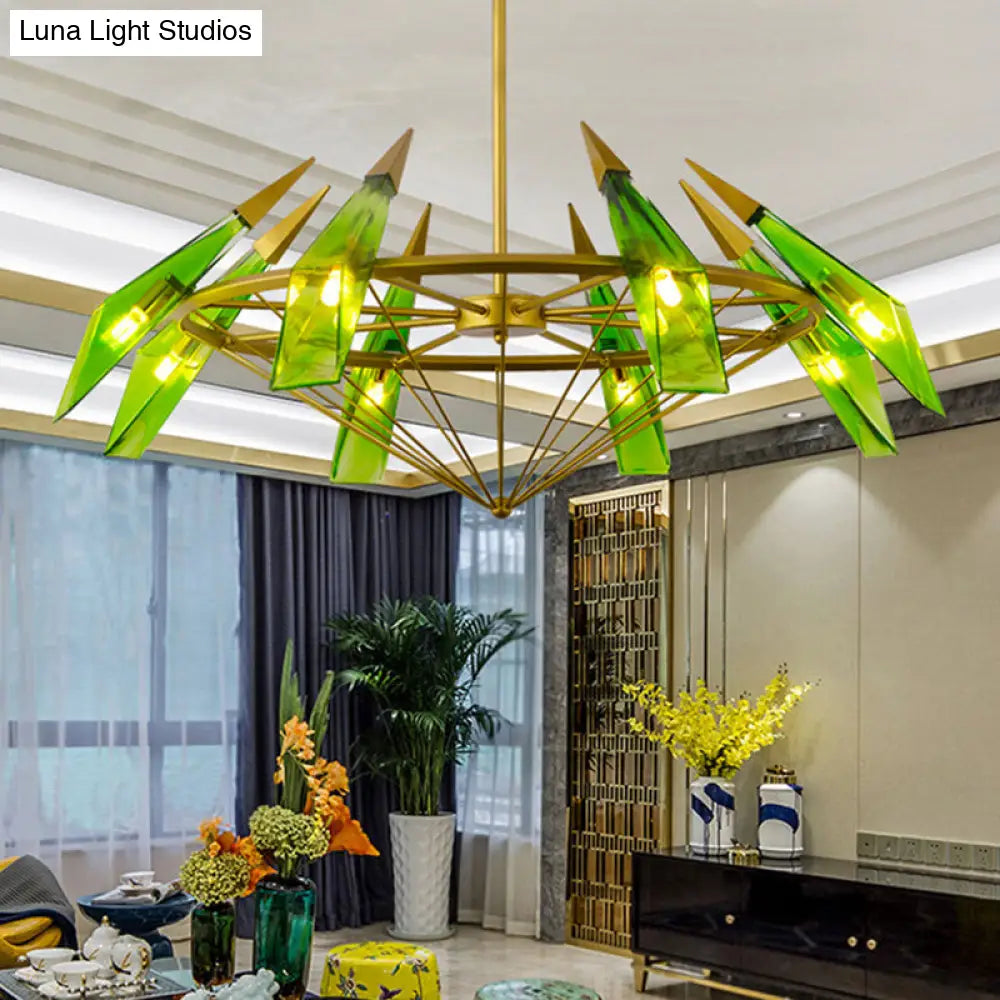 Lámpara de techo colgante cónica: estilo contemporáneo, cristal color crema/verde, 8 luces, kit de iluminación para salón