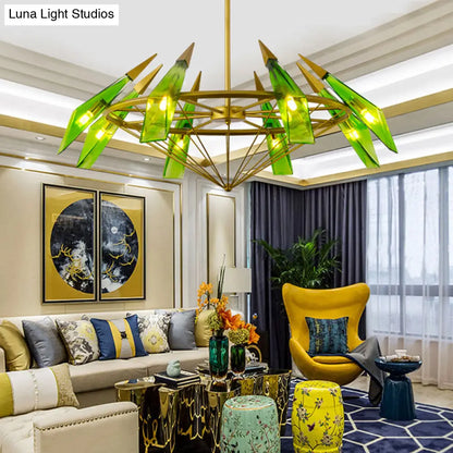 Lámpara de techo colgante cónica: estilo contemporáneo, cristal color crema/verde, 8 luces, kit de iluminación para salón