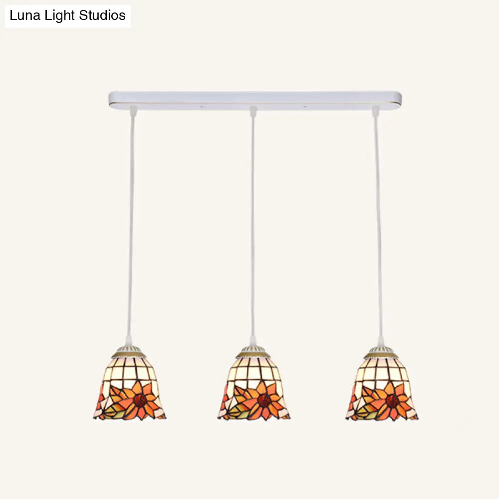 Tapered Stained Glass Cluster Pendant Light - Tiffany Style - 3 Light Suspension Fixture