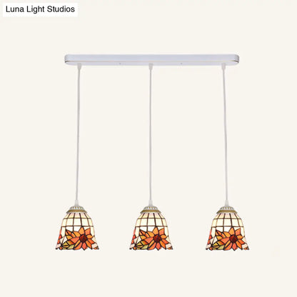 Tapered Stained Glass Cluster Pendant Light - Tiffany Style - 3 Light Suspension Fixture