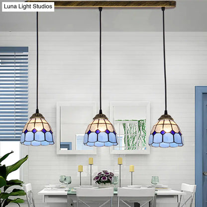 Tapered Stained Glass Cluster Pendant Light - Tiffany Style - 3 Light Suspension Fixture