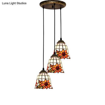 Tapered Stained Glass Cluster Pendant Light - Tiffany Style - 3 Light Suspension Fixture