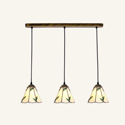 Tapered Stained Glass Cluster Pendant Light - Tiffany Style - 3 Light Suspension Fixture