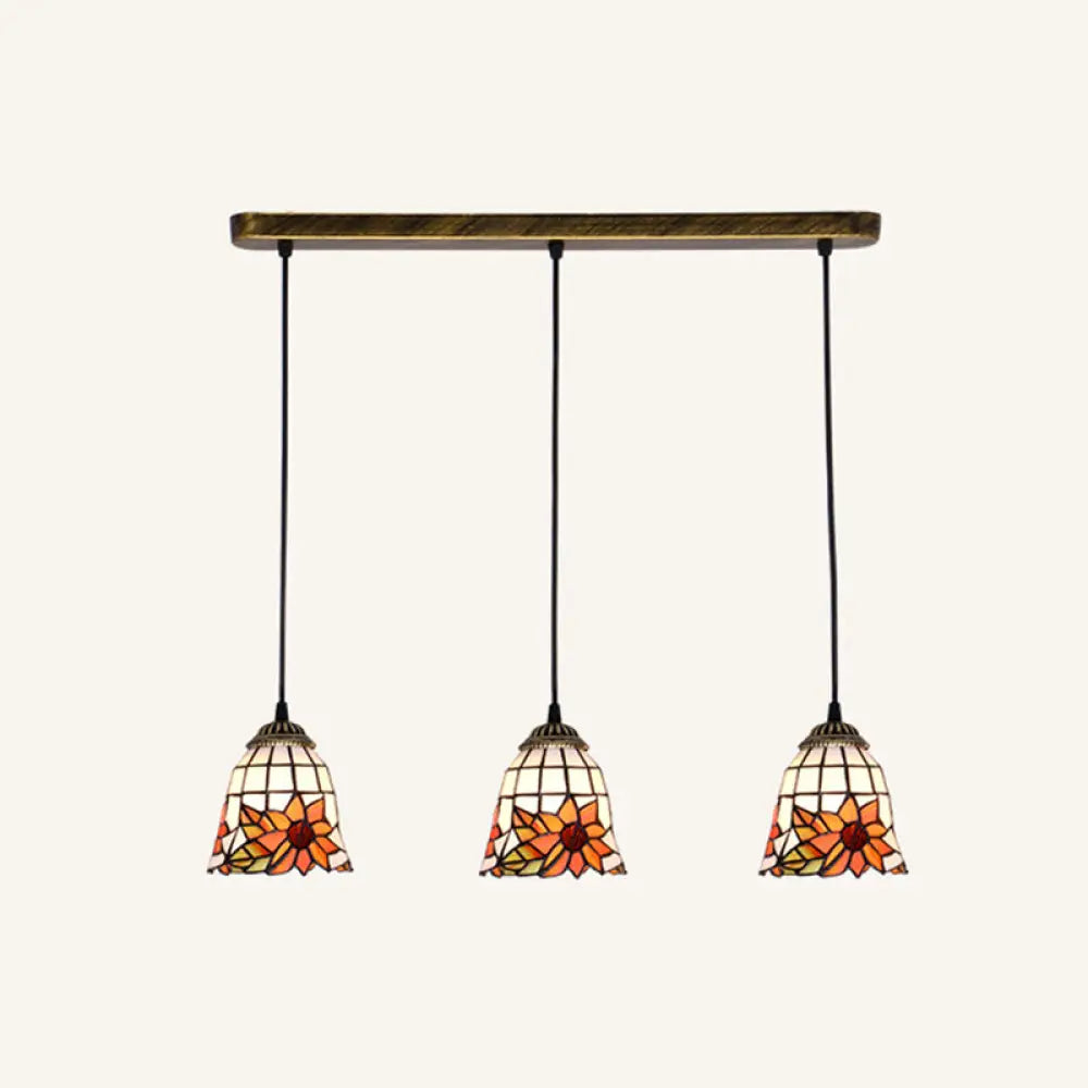 Tapered Stained Glass Cluster Pendant Light - Tiffany Style - 3 Light Suspension Fixture