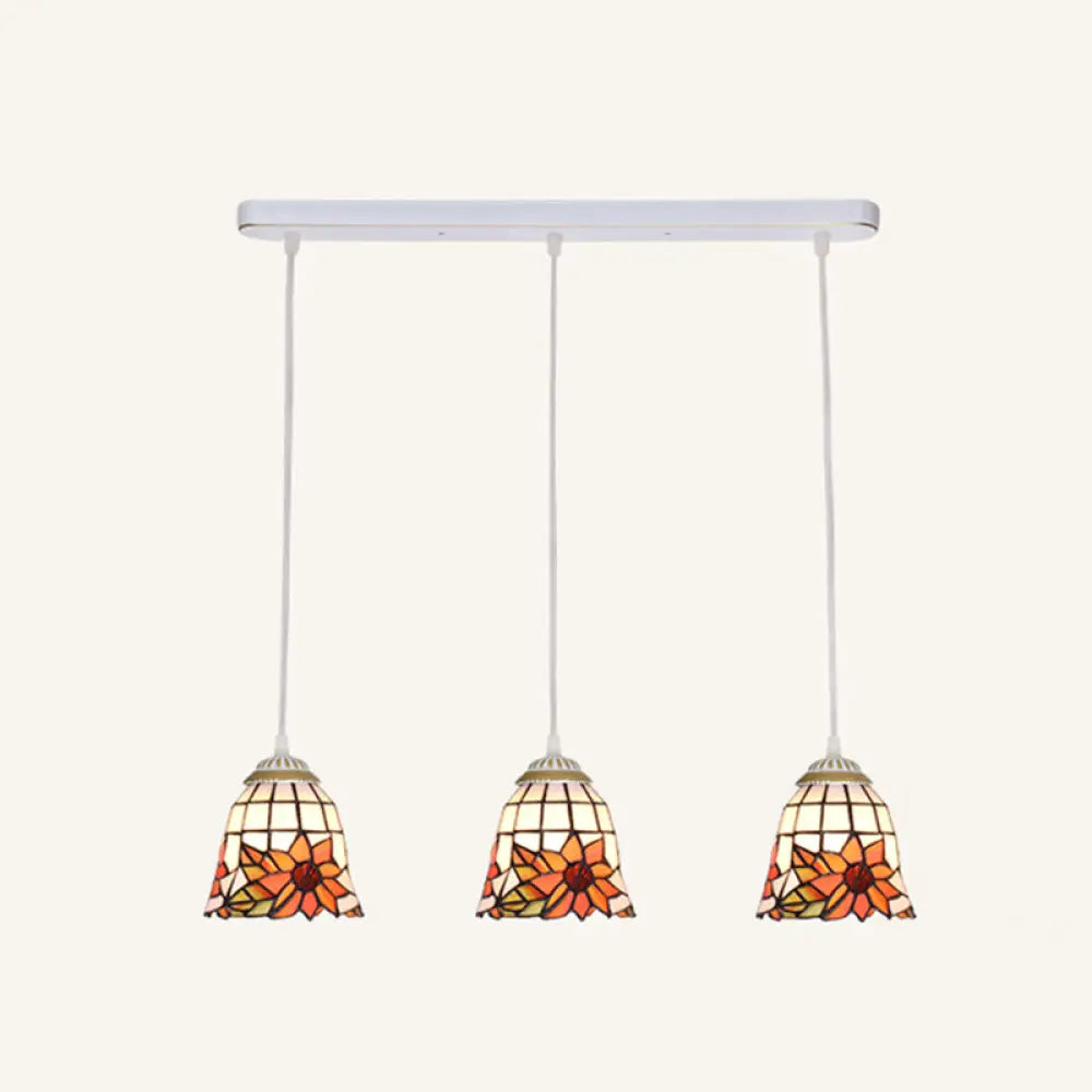 Tapered Stained Glass Cluster Pendant Light - Tiffany Style - 3 Light Suspension Fixture