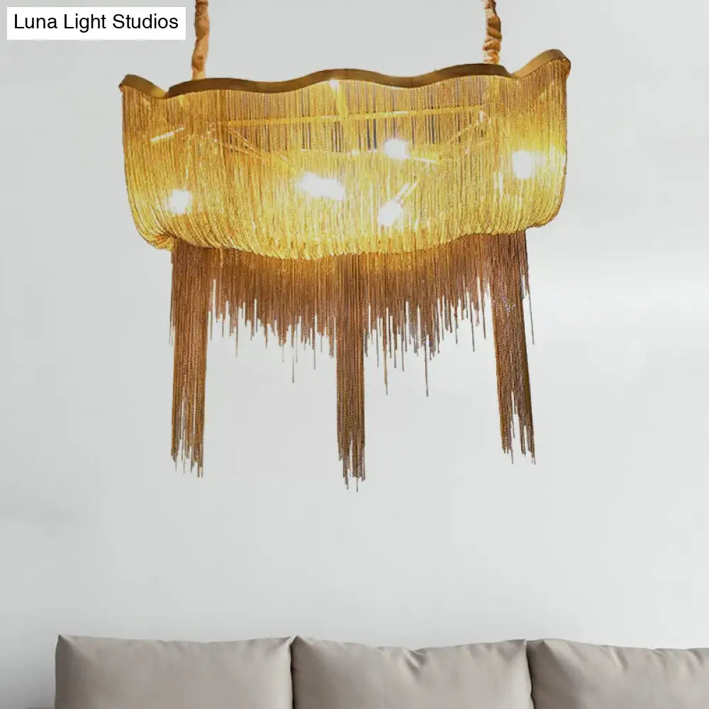 Lámpara de araña Tassel Empire: Estilo nórdico moderno, lámpara colgante de metal de 12 luces en dorado/plateado.