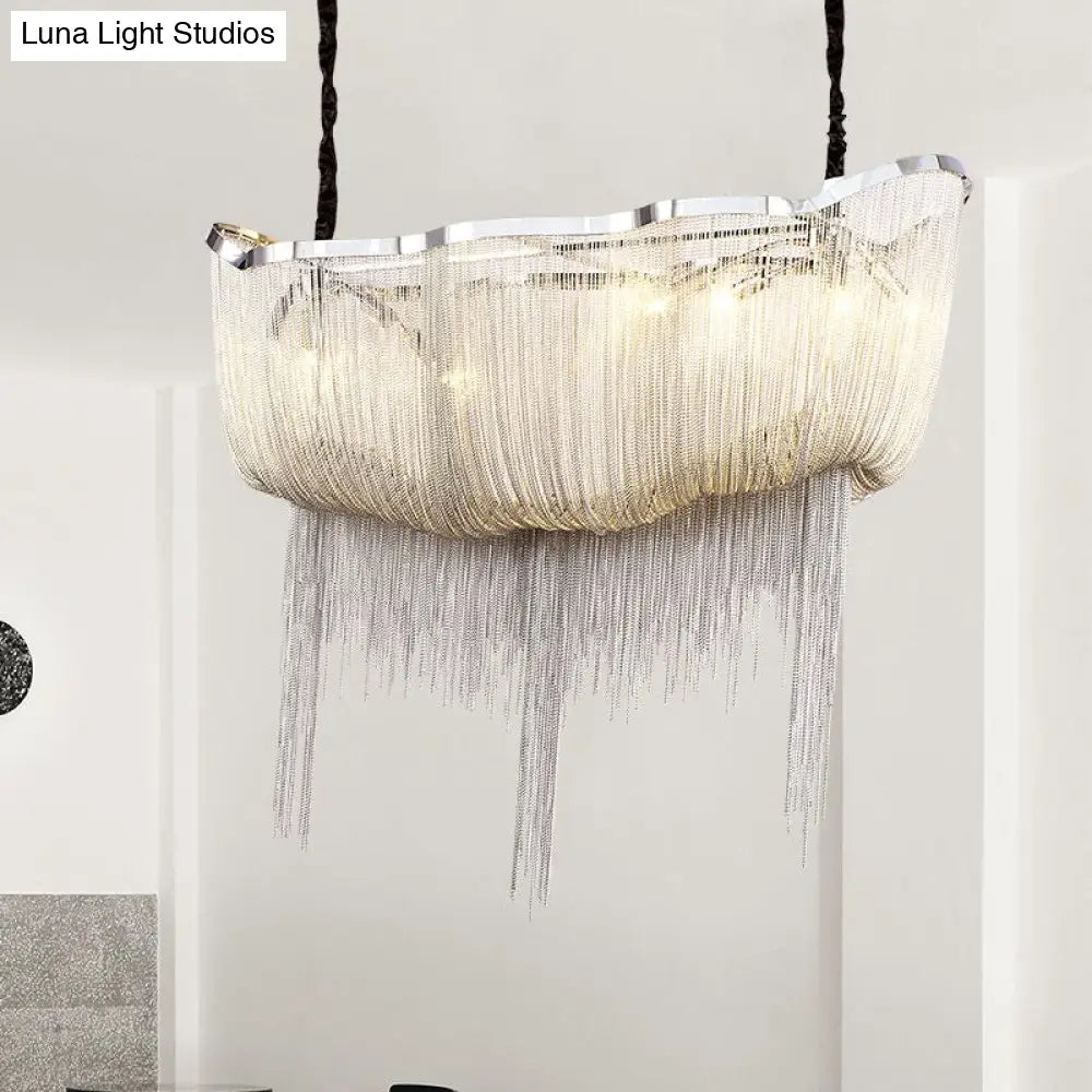 Lámpara de araña Tassel Empire: Estilo nórdico moderno, lámpara colgante de metal de 12 luces en dorado/plateado.