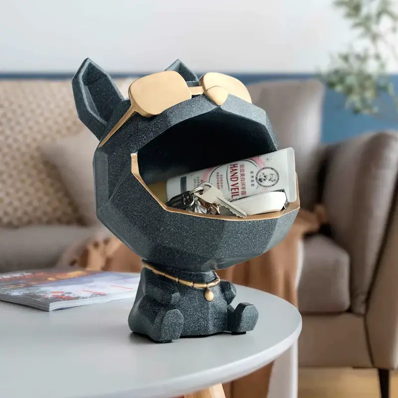 Black geometric big mouth dog key holder with gold accents and bow for living room decorbites big mouth organizer