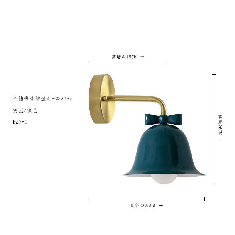 Teal glass wall lamp with gold metal arm and decorative dark green bowknot bell wall for bedroom decorbites bowknot bell