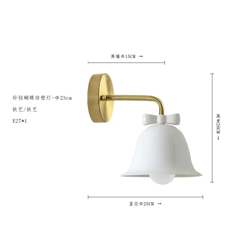 White bell-shaped wall lamp with gold metal arm and decorative bowknot bell shade by decorbites bowknot bell wall lamp