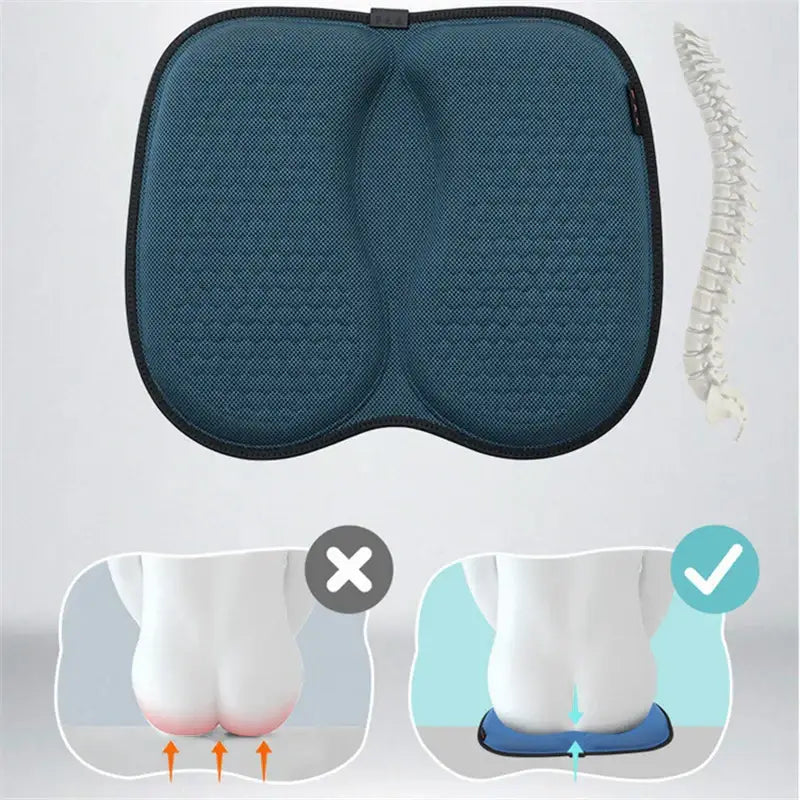 Teal mesh-backed ergonomic seat cushion with black trim featuring silica gel decorbites 3d honeycomb support