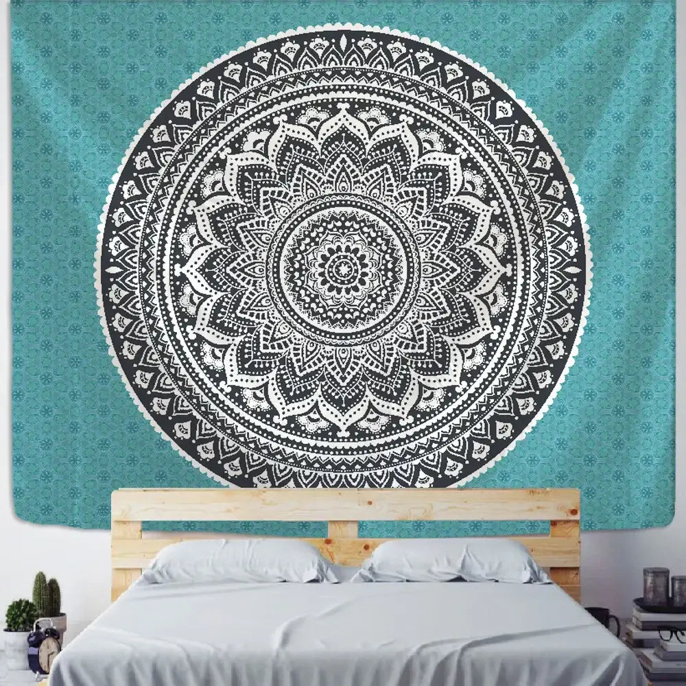 Teal black and white bohemian mandala wall hanging decorbites bohemian mandala for stylish bedroom decor