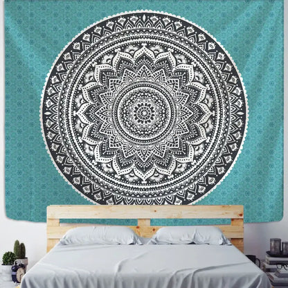 Teal black and white bohemian mandala wall hanging decorbites bohemian mandala for stylish bedroom decor
