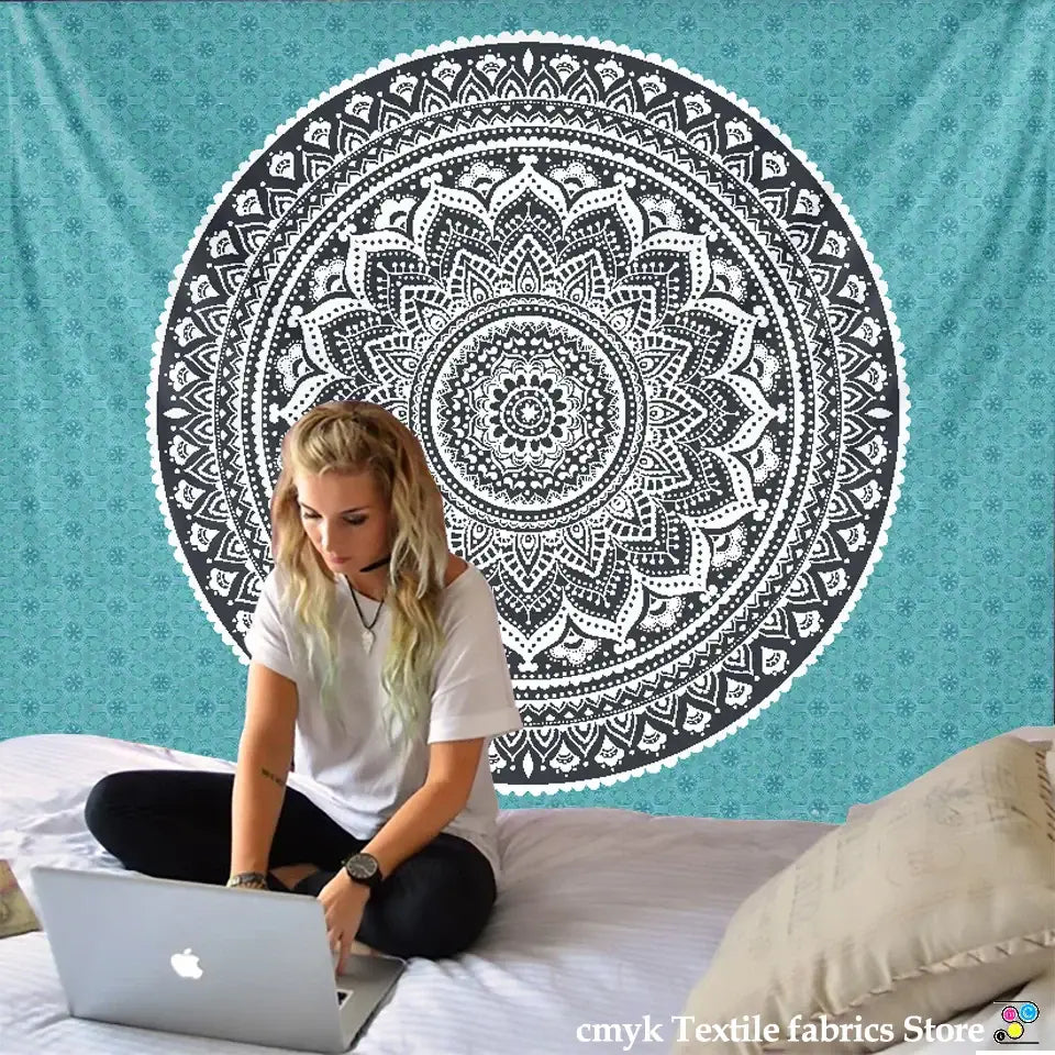 Teal black and white bohemian mandala wall hanging decorbites bohemian mandala for bedroom decor