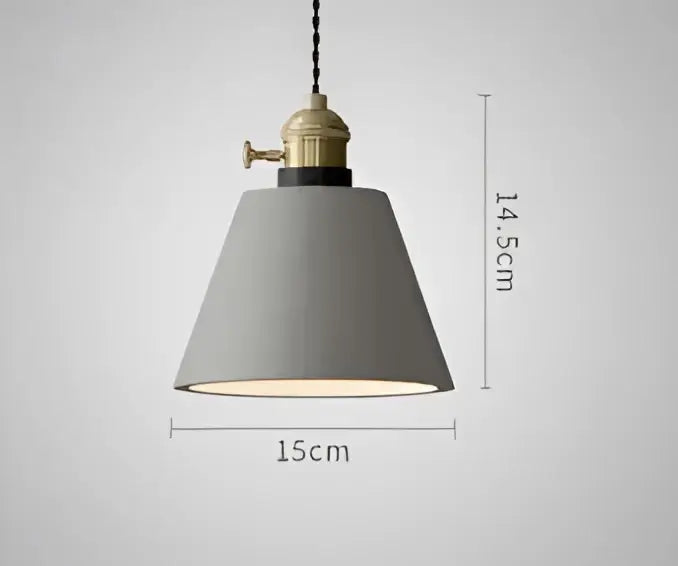 Gray conical pendant light with brass industrial fixture and black cord complements decorbites blue glass pendant lights