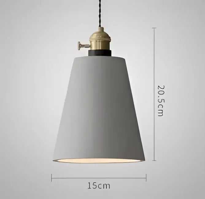 Gray conical pendant light with brass-finished ceiling fixture and black cord complements decorbites blue glass pendant lights